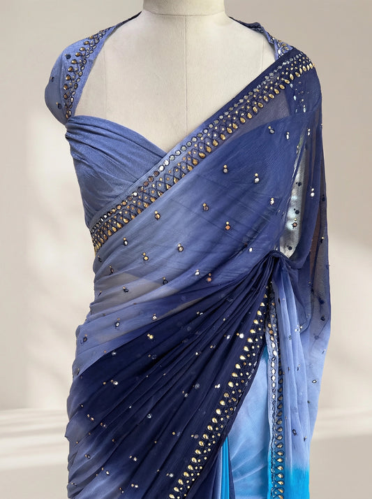 Mirror Cascade: Lightweight Chiffon Mirror Work Saree | Festive & Party Wear