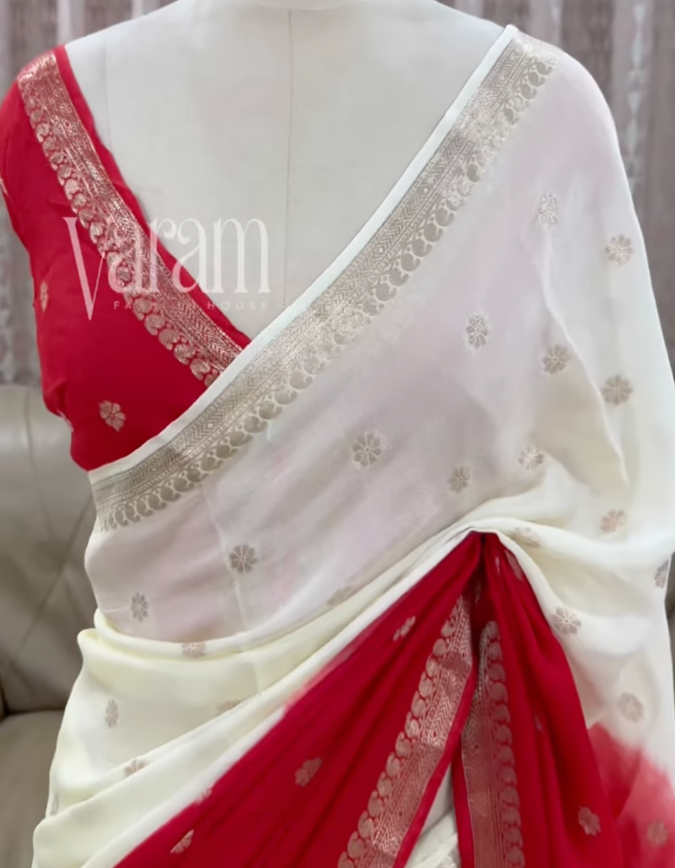 Chinnon Silk Saree with Zari Butis and Woven Border for Festive Wear