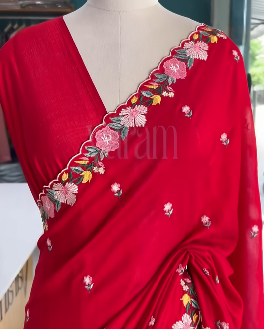 Vibrant Threads on Flowing Vichitra Silk Saree