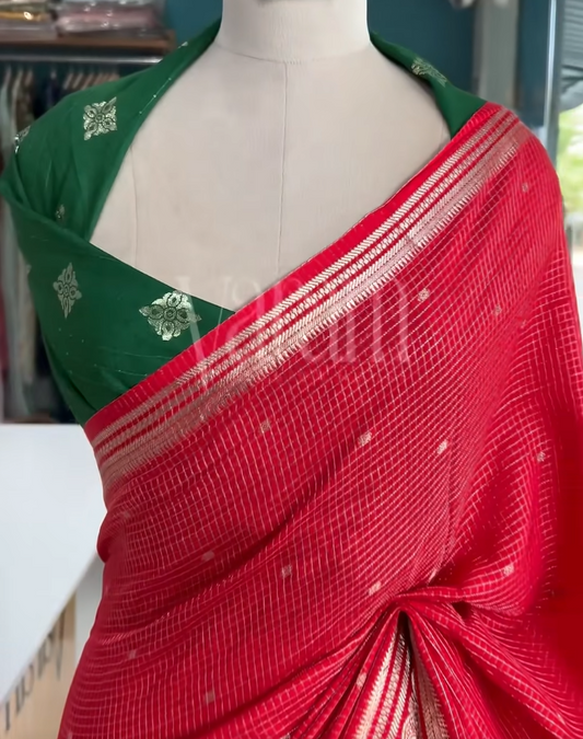 Assam silk elegance with zari and checks