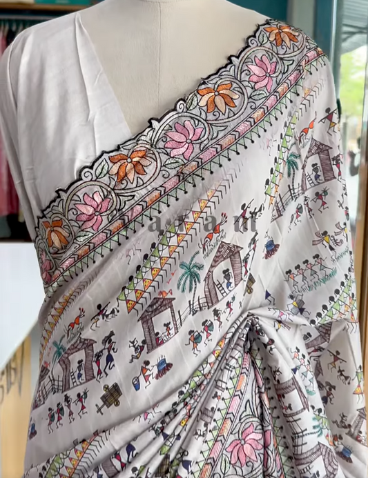 Soft Tussar Beauty with Warli Soul & Embroidered Grace