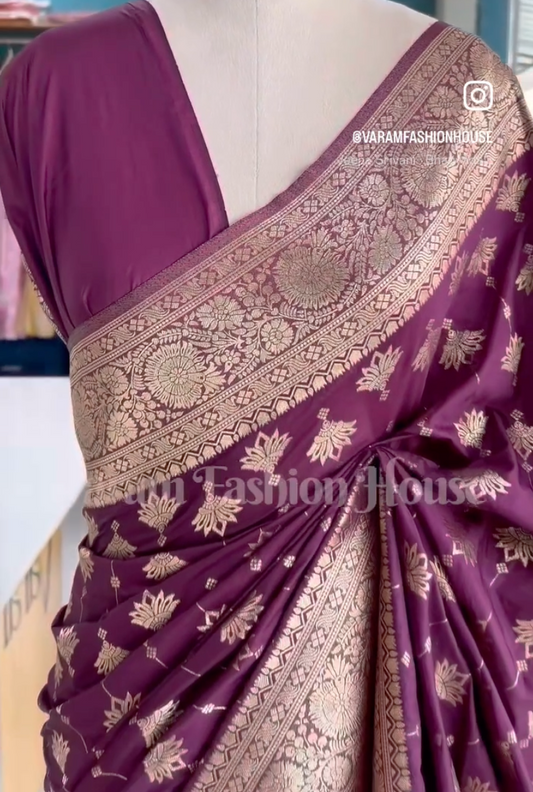 Regal Banarasi Silk Saree with All-Over Gold Zari Weaving