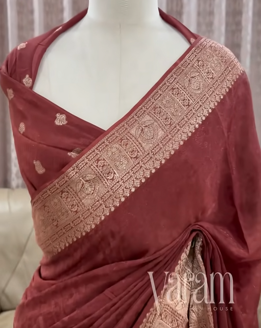 Regal Viscose Chinnon Saree with Intricate Self Weaving & Zari Border