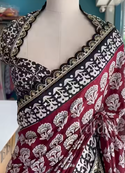 Soft Mul Cotton Saree with Elegant Lace and Hand Block Prints