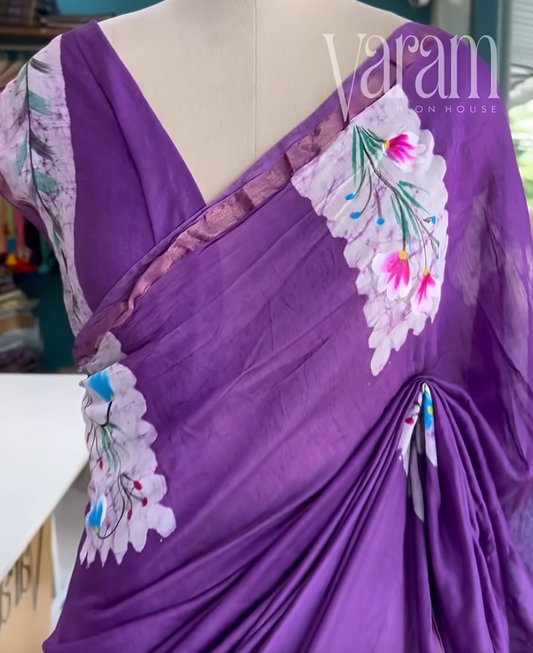 Handpainted Chanderi Cotton Silk Saree with Timeless Block Prints
