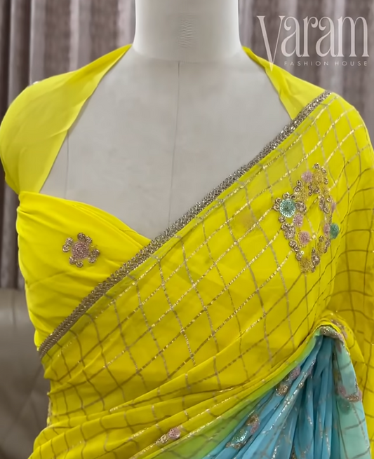 Premium Georgette Saree with Zari Checks & Artistic Threadwork