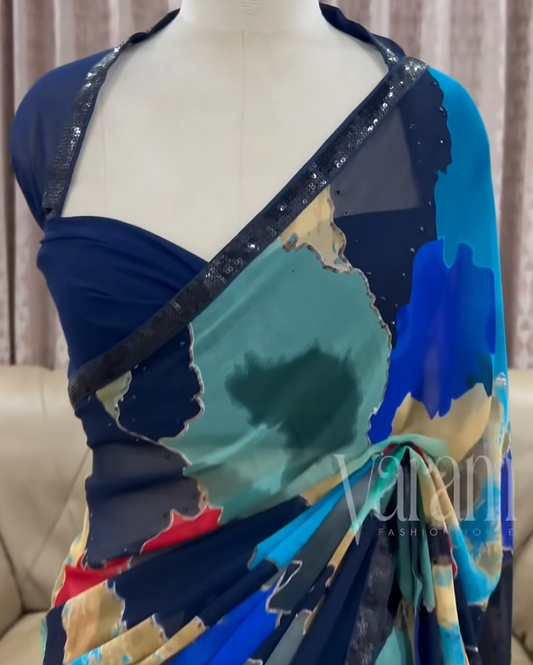 Radiant Multicolor Georgette Saree with Elegant Lace Detailing