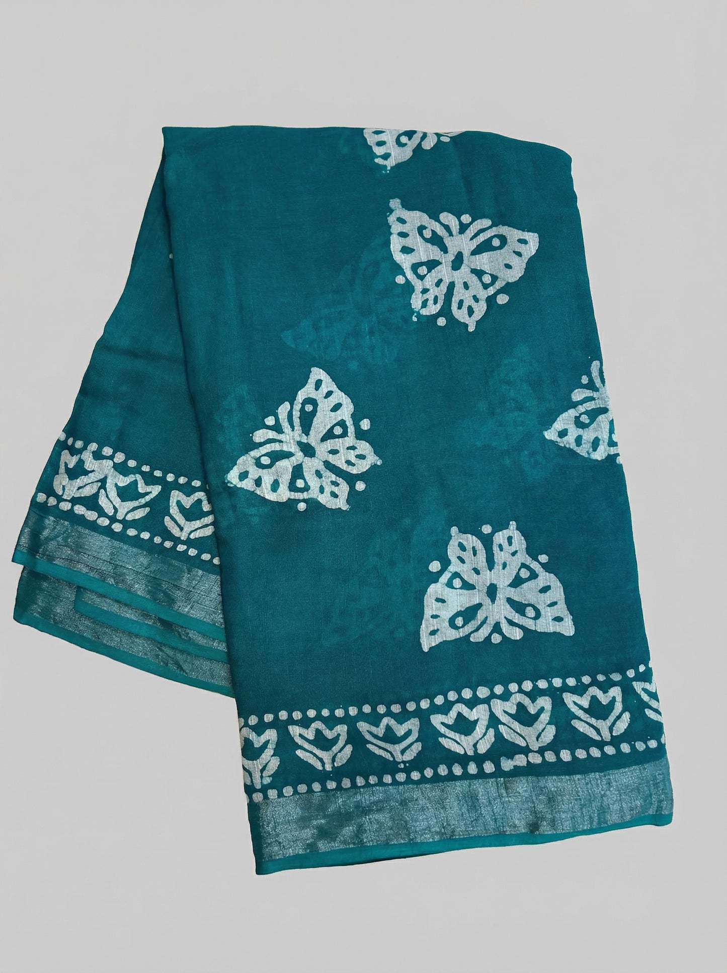 Batik Bloom: Bhagalpuri Linen Saree with Floral Batik Border