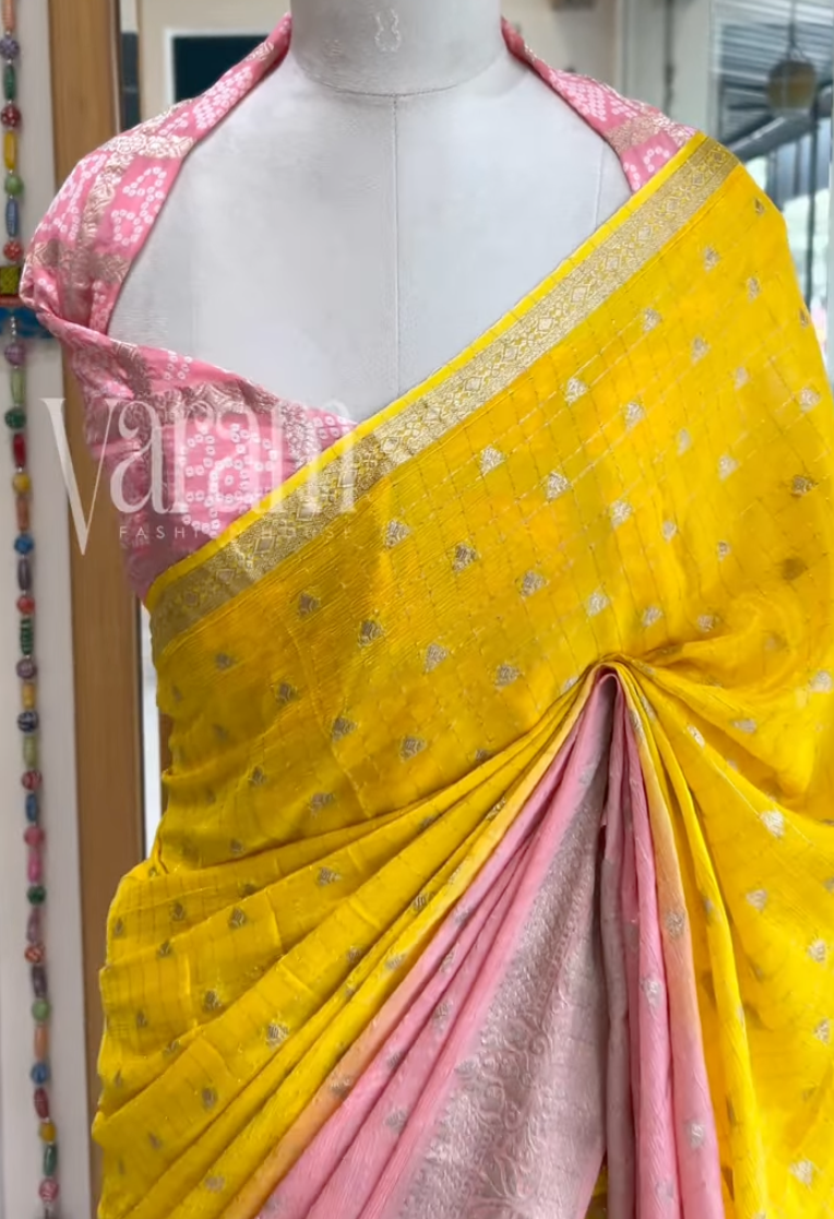 Viscose Chinnon Zari Checks Saree | Festive Wear