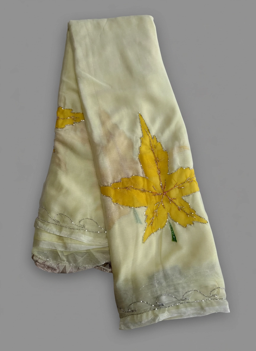 Maple Drift: Lightweight Chiffon Cut Dana Maple Leaf Saree